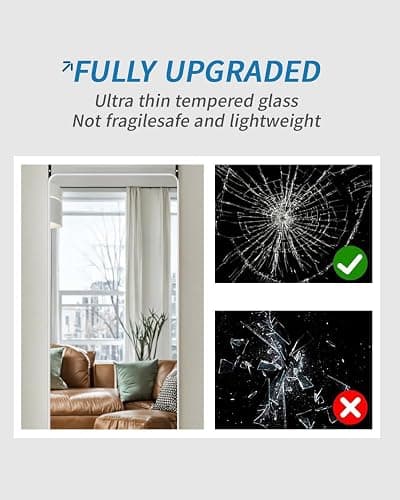 DMWOODFL 48"x14" Rounded Rectangle Over The Door Mirror - Full Length Tempered Glass & Aluminum Frame, No Drill Installation for Bedroom, Bathroom, Closet, Entryway (Silver White) thumbnail 5