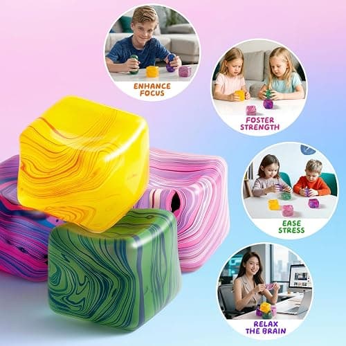 Fidget Toys Squishy Stress Cube, Stress Balls for Adults Kids Squishies Anxiety Relief, Ice Cube Squishy Sensory Toys for Kids with Autism, Fidgets for Classroom Prizes Party Favors Toys (Pink) thumbnail 3