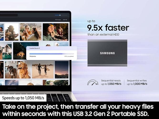 SAMSUNG T7 Portable SSD, 4TB External Solid State Drive, Speeds Up to 1,050MB/s, USB 3.2 Gen 2, Reliable Storage for Gaming, Students, Professionals, MU-PC4T0T/AM, Gray thumbnail 2