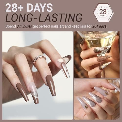 modelones Fall Gel Nail Polish Set, Chocolate Brown Coffee Nude Glitter | Autumn Gel Polish Kit, Soak Off Nail Art Gifts for Women DIY Manicure at Home Salon, Long-Lasting, Easy & Smooth to Apply thumbnail 4
