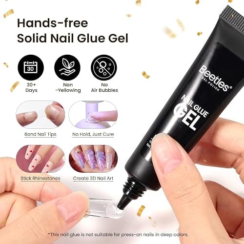 Beetles Gel Nail Kit Short Almond Gift Spree, with Dehydrator and Primer, 576Pcs Half Matte Etch-X Gel Nail Tips Solid Nail Glue Mini Lamp Acrylic Tips Easy DIY Extension Set Gift for Women thumbnail 5