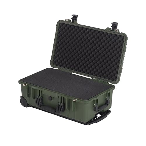 MEIJIA All Weather Rolling Waterproof Protective Case, Hard Camera Case,Dry Case with Retractable Pull Handle and Wheels,Foam Inserted,22 x13.81x9inches (Green) thumbnail 8