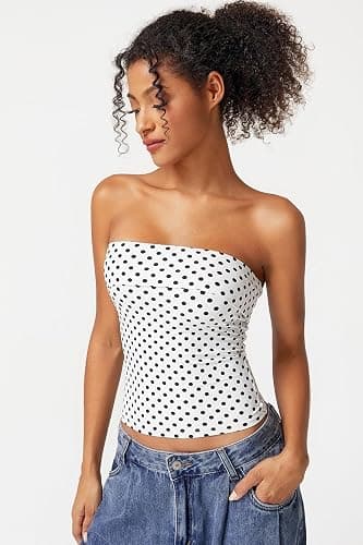 QINSEN Women's Tube Tops Strapless Bandeau Tops Double Lined Slim Fit Summer Going Out Tank Tops thumbnail 3