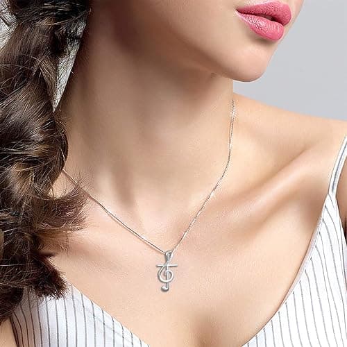 DAOCHONG S925 Sterling Silver Musical Note Pendant Necklace, Box Chain 18 inches thumbnail 2