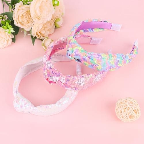 Brimekichio Sequin Girls Headbands, Knotted Kids Headbands for Girls, Sparkly Glitter Hair Band Girl Hair Accessories thumbnail 2