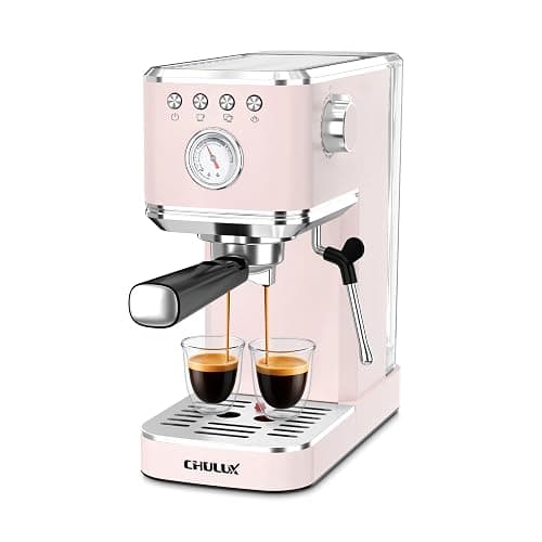 CHULUX Slim Espresso Machine with Milk Frother for Home Latte, Light Pink | Precise Pressure Gauge, Food-Grade Materials, 20 Bar Italian Pump, Professional Temperature Control System, Stainless Steel - Image 1