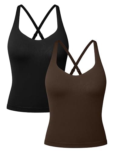 OQQ V Neck Cross Back Sports Bra for Women Padded Adjustable Straps Medium Impact Gym Workout Tank Top 2 Pack - Image 1
