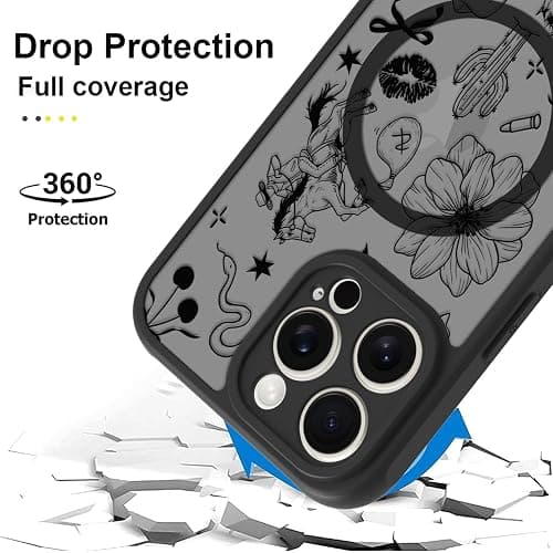 MOWIME Magnetic for iPhone 16 Pro Max case [Compatible with MagSafe] Cute Western Cowboy Floral Translucent Matte Hard Back Shockproof Anti-Scratch Phone Case-Black thumbnail 2