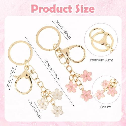 Ouligay 2-Piece Flower Keychain Set - Pink and White, Cute Bag Pendant Decoration with Lobster Clasp thumbnail 3