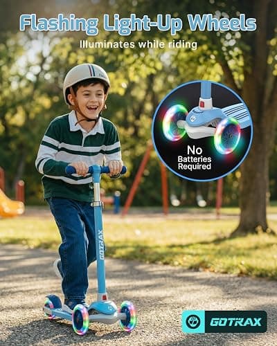 Gotrax KS1 Kids Kick Scooter, 3 Wheels for Boys & Girls 2-8, Gifts | LED Light-Up Wheels, 3 Adjustable Handlebar, Easy Assembly, Lightweight, Wide Anti-Slip Deck, Lean to Steer, Max Load 110 lbs thumbnail 5