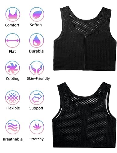XUJI Chest Binder FTM Transgender Zip Up Binder Breathable Breast Cool Fabric Tank Top thumbnail 5