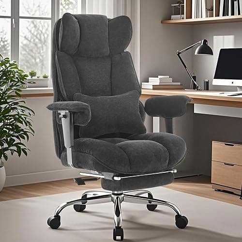 Efomao Executive Office Chair, Soft-Cushioned Computer Chair with Foot Rest, Fabric Home Office Desk Chairs, Big and Tall Office Chairs, Black - Image 1