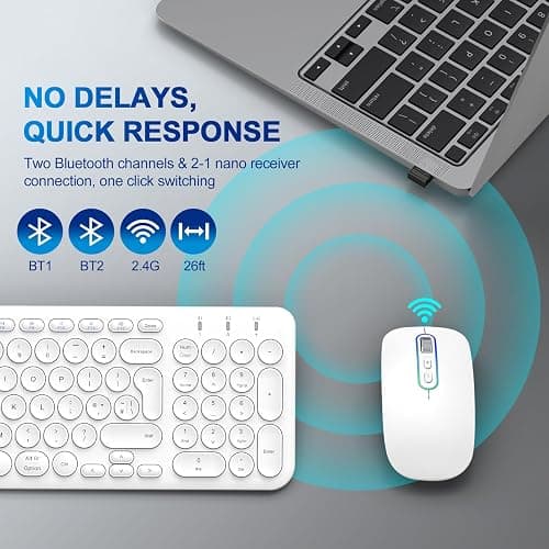 B Wireless Keyboard Mouse Set, Rechargeable Bluetooth & 2.4G Keyboard Mouse QWERTY UK Layout Computer Keyboard Quiet Mouse Combo for Windows PC Laptop Desktop - White thumbnail 4