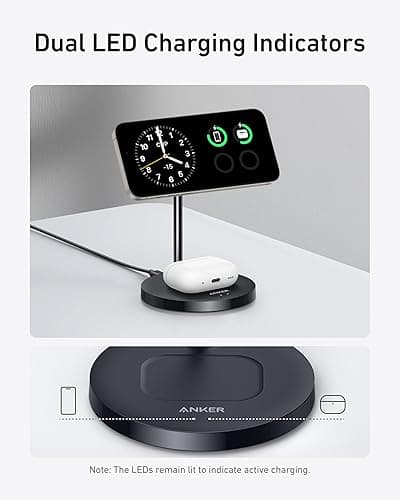 Anker MagSafe Compatible MagGo Charger Stand, iPhone 16 Wireless Charger, 2-in-1 Charging Station, Qi2 Certified 15W Wireless Charger Stand, for iPhone 16/15/14/13/12, AirPods Pro (No Wall Charger) - Black (No Charger Included) thumbnail 5