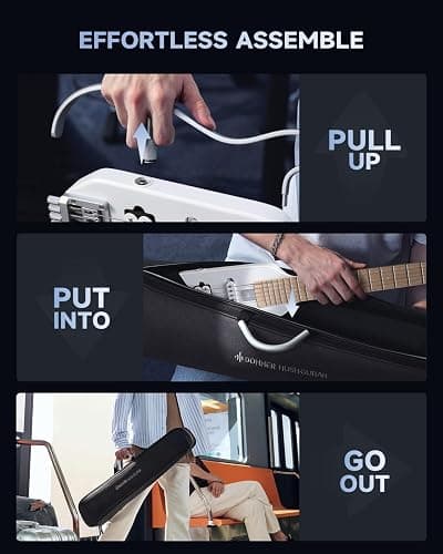 Donner HUSH-X Electric Guitar Kit - Featherlight Travel Guitar with Easy Assemble Stands, Great for Travel and Practice, Mahogany Solid Body, Gig Bag, All Accessories, Metallic White thumbnail 3