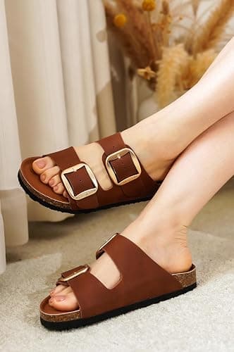 Project Cloud Genuine Leather Flat Sandals for Women 2025 Comfortable Beach Essentials Womens Sandals Memory Foam Vacation Essentials Slides for Women Footwear (Santorini) thumbnail 2
