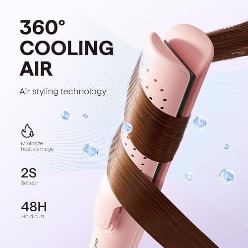 Wavytalk Airflow Styler Curling Iron, Cool Curl, 360° Cool Air Lock in Style for Lasting Curls, Reduces Damage, 2 in 1Hair Straightener and Curler, 1.25 Inch, Anti-Scald for Short Long Hair, Pink thumbnail 3