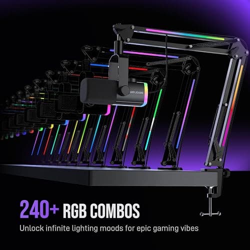 FIFINE Gaming Microphone Kit, XLR/USB Dynamic PC Microphone with Boom Arm for Podcast Recording, RGB Streaming Mic Set, Tap-to-Mute, Mix Control, Headphone Jack-AmpliGame AM8PROT thumbnail 4