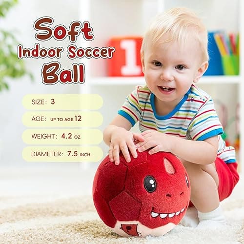 VangeBow Silent Indoor Soccer Balls for Toddlers 1-3, Inflatable Soft Plush Baby Toddler Soccer Ball Toys Gifts for Kid 3-5 Year Old Boy First Birthday Gift (Tyrannosaurus Rex, Pump Include) - Tyrannosaurus Rex thumbnail 4