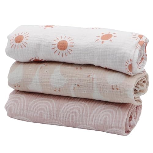 Axwang Muslin Swaddle Blanket for Newborn, 3 Pack, Soft Breathable Receiving Blanket, 38 x 40 Inches, Swaddle Wrap and Burping Cloth (Rainbow) - Image 1