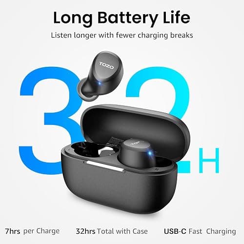 TOZO Upgraded A1 Mini Wireless Earbuds Bluetooth 5.3 Light Weight in Ear IPX5 Waterproof Headphones 2 Mic for AI Calls, Immersive Premium Sound Bass Headset with Charging Case, 32 Presets EQ via App thumbnail 5