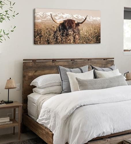 DJSYLIFE Highland Cow Wall Art Farmhouse Decor Canvas Printed Country Cow Pictures Western Rustic Modern Artwork Decorations for Bedroom Office Living Room Framed Ready to Hang 20" x 40" thumbnail 4