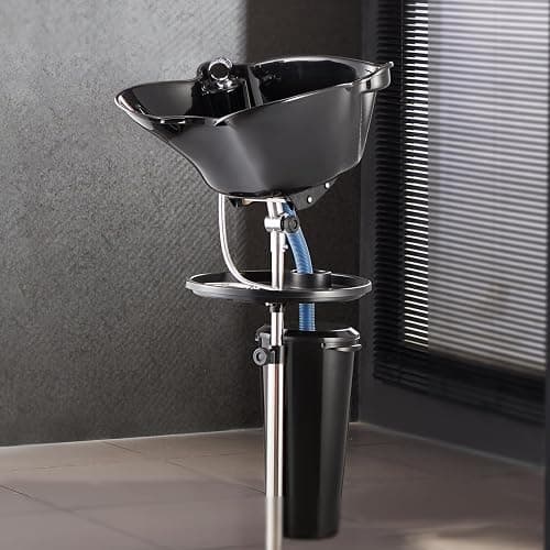 VEVOR Portable Shampoo Bowl, Deep Shampoo Sink with Adjustable Height & Angle, Washing Hair Station Includes Drain Hose, Shower Head and Bucket, Salon Sink for Home & Barber Use, Black thumbnail 2
