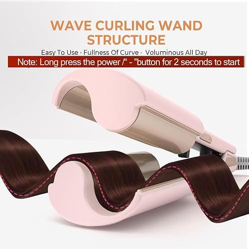 Curling Iron Hair Crimper Waver, Beach Waves Curling Wand, Waver Hair Tool, Double Voltage, Easy to Use, Pink, 1.25 Inch with UK/EU Plug thumbnail 2