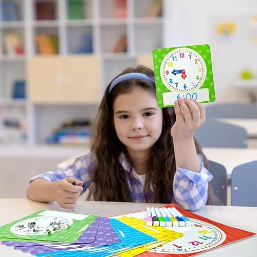 Cinrobiye 25 Pcs Classroom Teaching Clock Set,Learning Clocks,Learning Time with Laminated Dry-Erase Teaching Aids for Home Classroom Teacher Back to School Supplies thumbnail 2