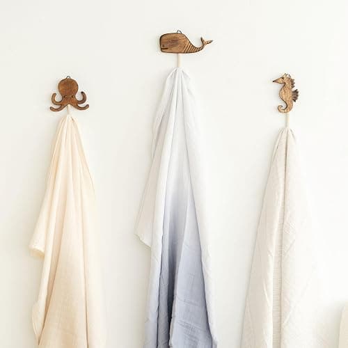 Crane Baby Sea Life Wooden Wall Hooks - Set of 4 Wooden Ocean Nursery Decor Towel Hooks, Brown thumbnail 4