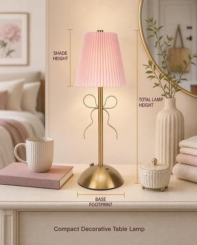 Sorandy Bow Table Lamp, LED Rechargeable Cute Bow Lamp, Modern Decorative Bedside Light with Fabric Shade, Ideal for Bedroom, Living Room & Desk Decor, Princess Rooms, 1200mAh Li Battery (Roseate) thumbnail 4