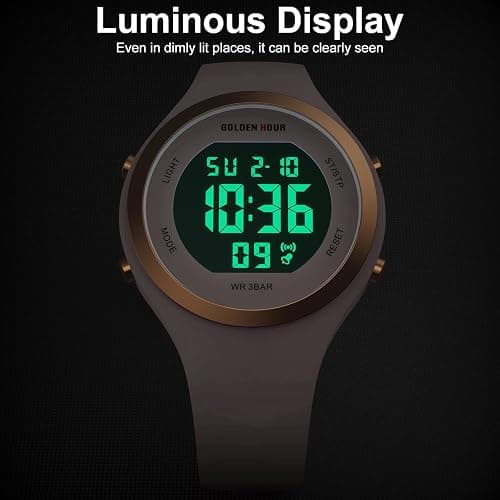 GOLDEN HOUR Waterproof Sport Women's Digital Chronograph Silicone Strap Watch thumbnail 9