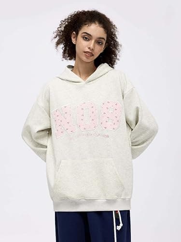 Aelfric Eden Womens Oversized Graphic Hoodies Y2k Flower Embroidery Number Print Pullover Hooded Sweatshirt Unisex thumbnail 3