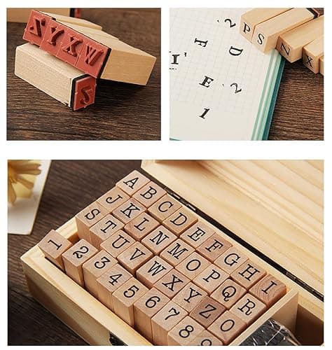 36Pcs Wooden Rubber Stamps Number Letter Alphabet Stamps Mini Cute DIY Stamps Set for Craft Decorating Scrapbooking and Wedding Invitation Cards (36pcs B) thumbnail 4