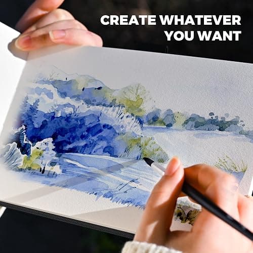 Funto Watercolor Journal, 8.5x5.5, 48 Pages, Cold-Pressed, Inner Paper Pocket and Elastic Band, Art Supplies for Mixed Media thumbnail 9