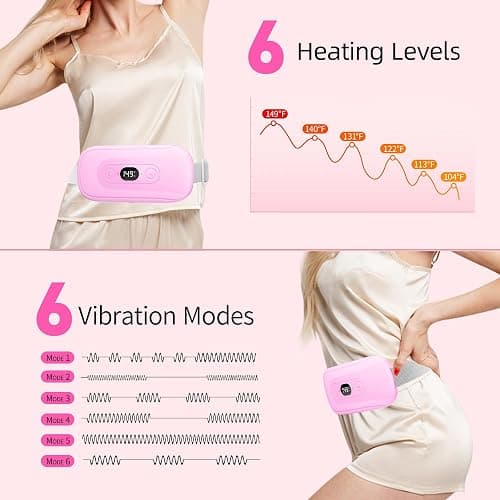 Portable Heating Pad Period Cramps: 2 Timer 6 Heat Levels 6 Vibration Modes Cordless Electric Heating Pad for Back Pain Relief Menstrual Heating Pad Christmas Stocking Stuffer Pink thumbnail 2