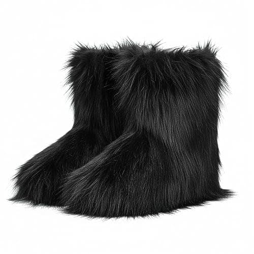 CEPEPRIN Women's Faux Fur Boots Furry Fuzzy Snow Boots Fluffy Winter Boot Warm Comfortable Mid-Calf Boot - Image 1