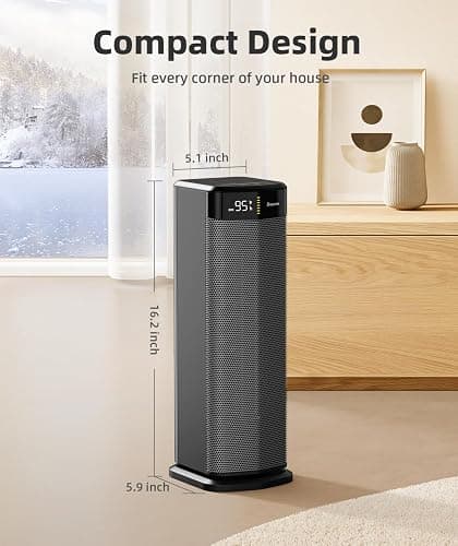 BREEZOME Space Heater for Indoor Use, 1500W Fast Heating Electric Heater with Thermostat & 24H Timer, 90°Oscillating PTC Ceramic Heater, Portable Room Heaters for Home Bedroom Office, Dark Grey thumbnail 2