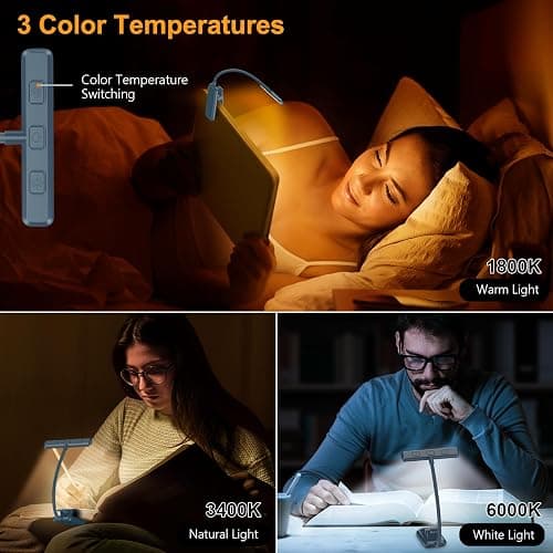 Gritin 19 LED Rechargeable Book Light for Reading in Bed with Memory Function- Eye Caring 3 Color Temperatures,Stepless Dimming Brightness,80 Hrs Runtime Clip on Light for Book Lovers-Pacific Blue thumbnail 4