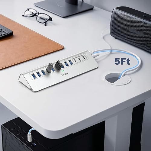 Powered USB Hub 10Gbps, intpw 12-Port USB 3.2 Hub with USB A/USB C 3.2, 7 USB 3.0, 2 PD 45W Charging Port, 65W Power Adapter and 5FT Cable, Aluminum USB Hub for Laptop, iPhone 17/16/15/PC thumbnail 3