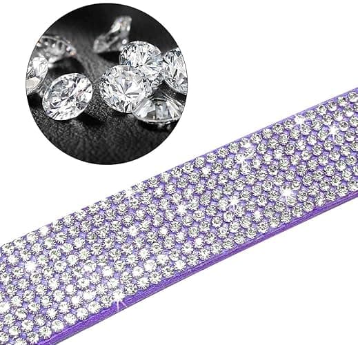 Pimaodog Cute Dazzling Sparkling Elegant Fancy Soft Suede Leather Bling Rhinestone Crystal Jeweled Pet Cat Dog Puppy Collar Dog Leash Combo Set (XXS(Neck 6-8"), Purple-6) thumbnail 2