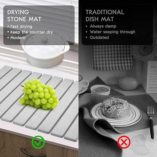 Large Stone Dish Drying Mats for Kitchen Counter, 24"(L)×16"(W) Collapsible Quick Dry Dish Drying Mat, Eco-Friendly Absorbent Diatomaceous Earth Mat for Dishes Bottles Cups, Match Any Countertop - Classic thumbnail 5