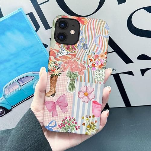 TnXee Case Compatible with iPhone 11,Fall Prevention Hybrid 2-Layer Hard Shell Cases for Girls Boys,Pink Bow Ribbon Collage thumbnail 4