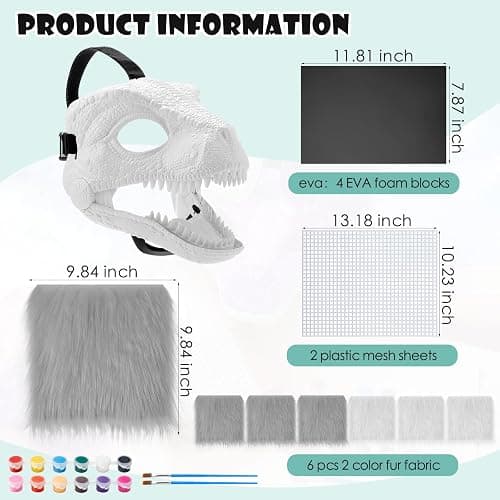 Seenelling 13 Pcs DIY Dino Mask Kit Hard Plastic Dinosaur Mask Furry Therian Dino Costume Kit Animal Dinosaur Party Costume thumbnail 2