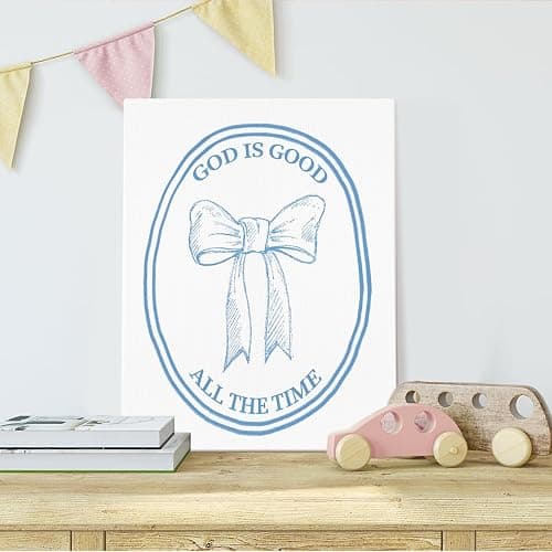 SZERE Coquette Blue Bow Christian Framed Wall Art Poster, Coquette Preppy Room Decor, God Is Good Bible Verse Canvas Prints Artwork Wall Decor for Girls Dorm Room Apartment, 11x14 Inch thumbnail 3
