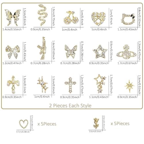 40Pcs Gold Nail Charms Nail Art Rhinestone Gems 3D Sparkling Nails Jewelry for Acrylic Nail Tips Accessories for Women DIY Nail Decorations thumbnail 4
