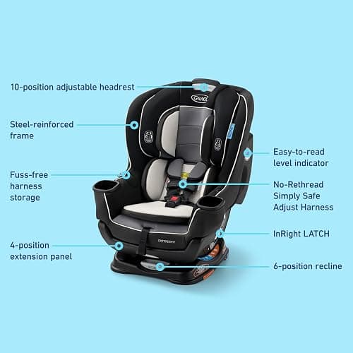 Graco Extend2Fit Convertible Baby Car Seat, Rear and Forward Facing, Adjustable Extension Panel for Extra Legroom, Gotham thumbnail 7