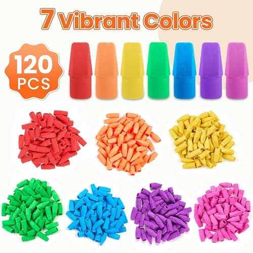 Sooez 120 Pack Pencil Top Erasers, Cap Pencil Eraser Toppers, Studying Supplies for Teachers Classroom Must Haves Pencil Erasers, 7 Colors thumbnail 4