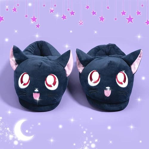 Glopastel Cat Slippers | Cute Anime Kawaii Blue Moon Ears Fuzzy Plush Slip-On House Shoes | One Size Adults Women Men thumbnail 3