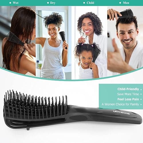 Detangling Hair Brush, Detangling brush for Adults and Kids, Comb Set for Kinky Curly Coily and Wavy Hair, For Wet and Dry Hair, Afro American Type 3a-4c, Comfortable Grip, Easy to Clean(Black) thumbnail 6